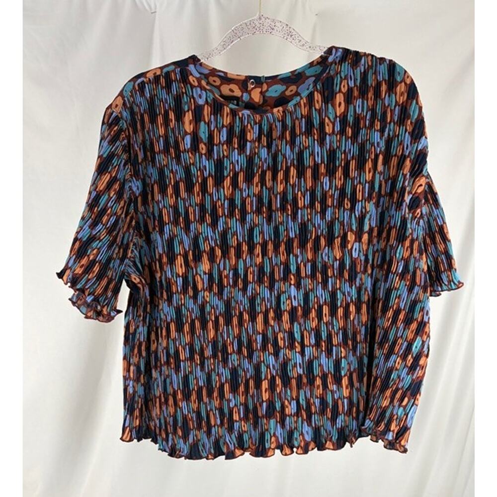 Wildfang The Empower Plisse Boxy Blouse Abstract Floral Short Sleeve NWT XL Mod
